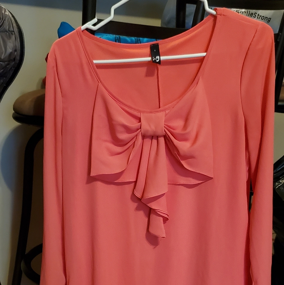 Coral Bow Long Sleeve Dress